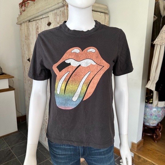 H & M WASHED BLACK Rolling Stones RAINBOW TEE - Picture 1 of 1